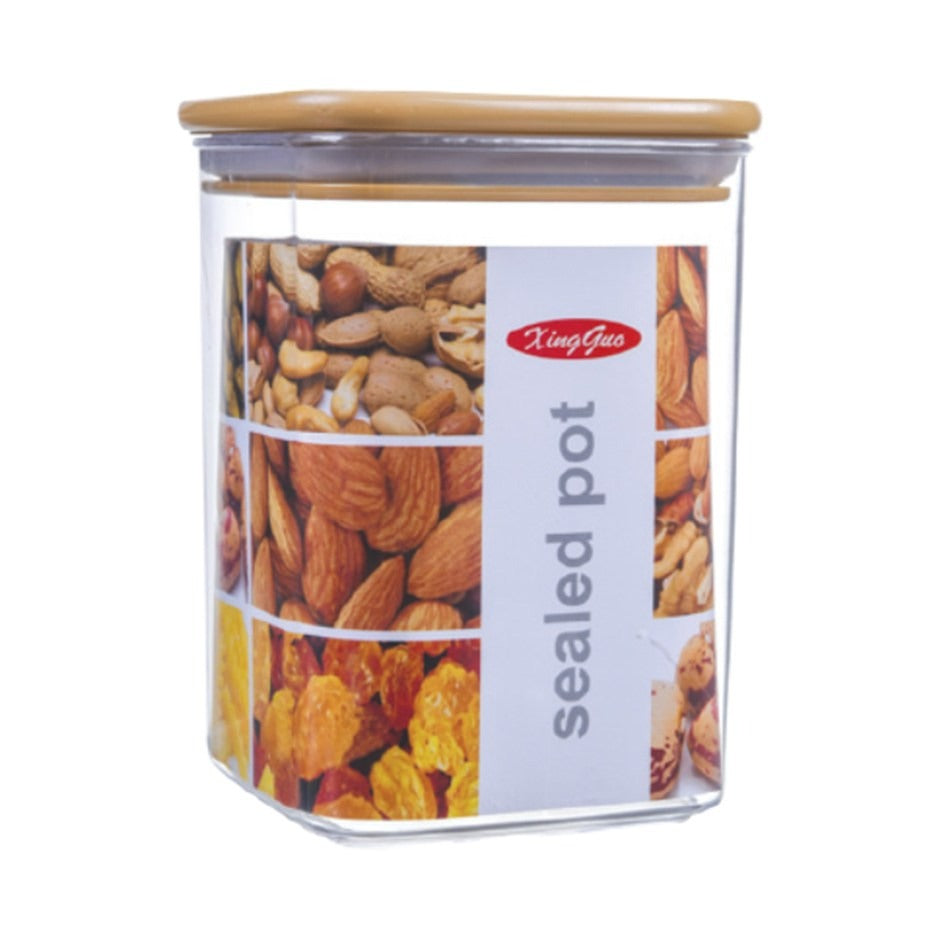 Airtight Plastic Wooden Lid Storage Jar 1.7L
