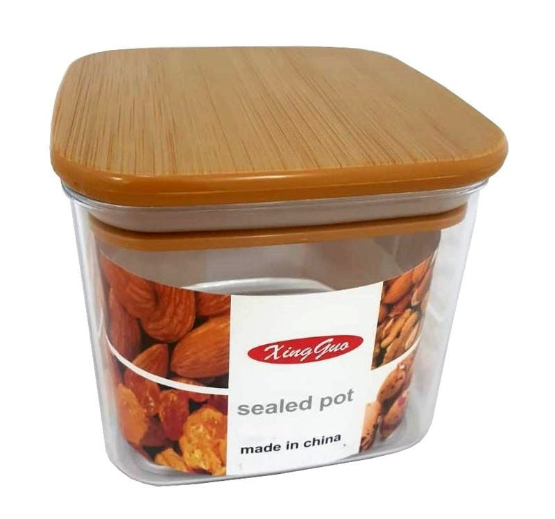 Airtight Plastic Wooden Lid Storage Jar 1L