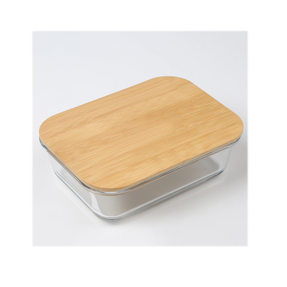 340ml Rectangle Glass Storage Container with Bamboo Lid