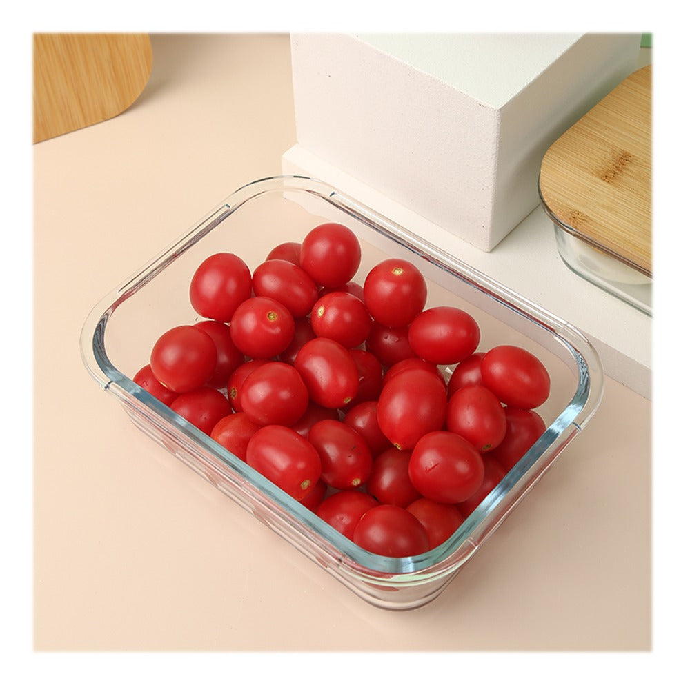 340ml Rectangle Glass Storage Container with Bamboo Lid