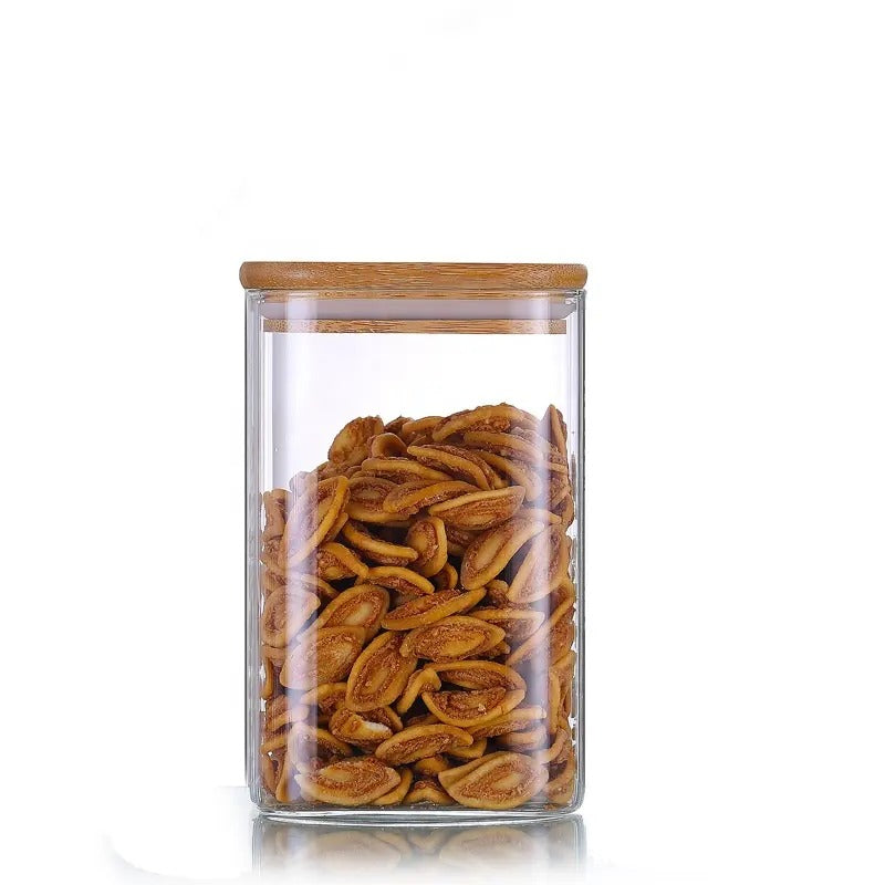 3 piece Glass Jar Storage Set with Wooden Rack