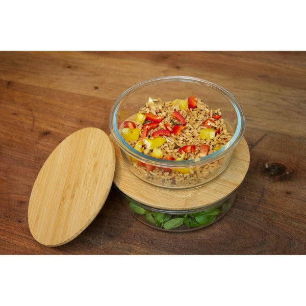 940ml Round Glass Bowl with Bamboo Lid