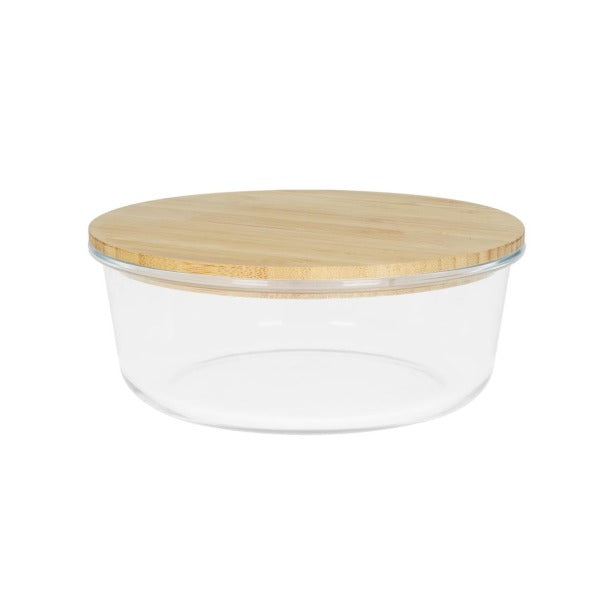940ml Round Glass Bowl with Bamboo Lid