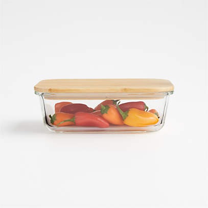 340ml Rectangle Glass Storage Container with Bamboo Lid